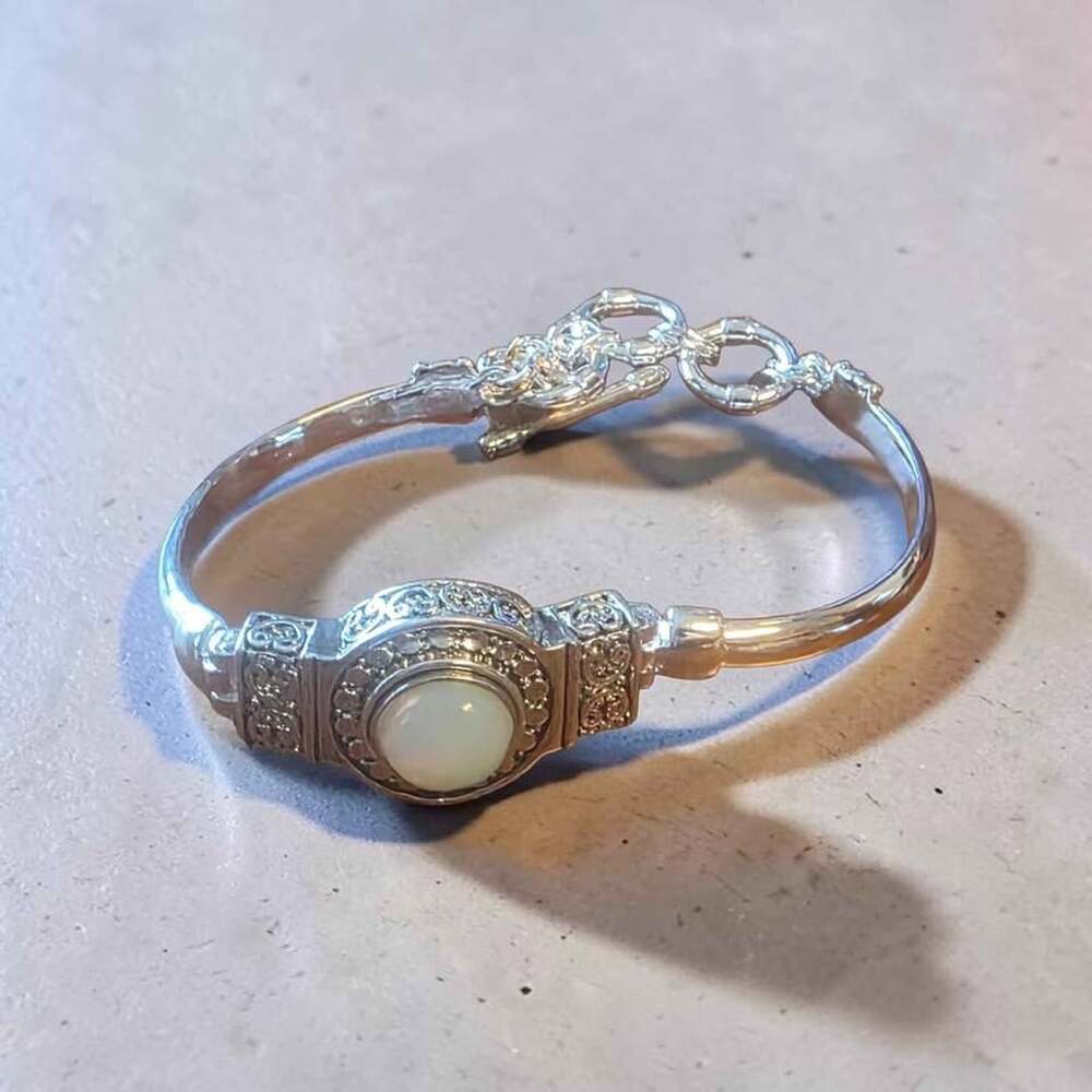 Silver Bangle Bracelet with Opal Gemstone
